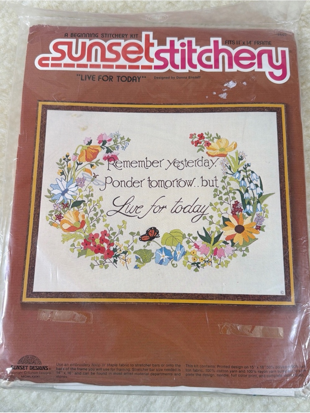 New/Sealed Sunset Stitchery Beginning Kit #2662 Live for Today